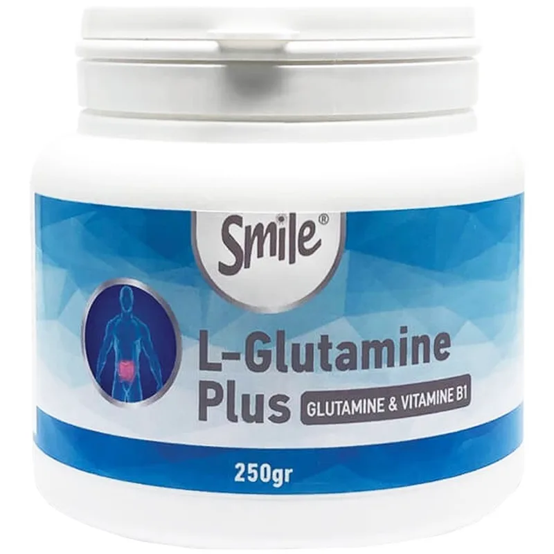 Smile L-Glutamine Plus Συμπλήρωμα Διατροφής Αμινιξέος Γλουταμίνης & Βιταμίνης Β1 για την Καλή Λειτουργία του Εγκεφάλου, Αύξηση Μυϊκής Μάζας & Υποστήριξη της Λειτουργίας του Πεπτικού Συστήματος σε Σκόνη 250gr