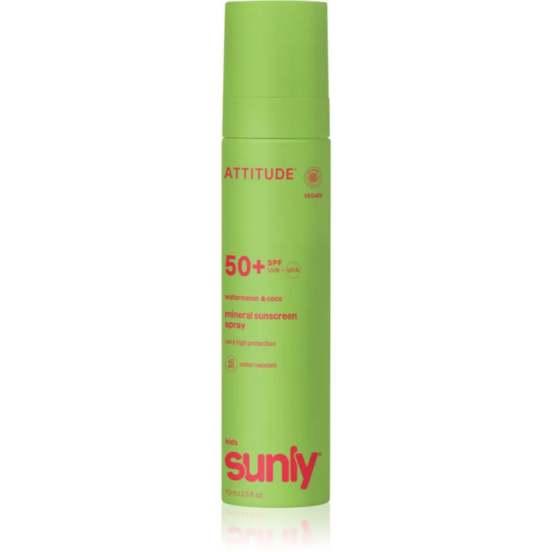 Attitude Sunly Kids Watermelon & Coco μεταλλικό αντηλιακό σπρέι SPF 50+ για παιδιά 75 ml