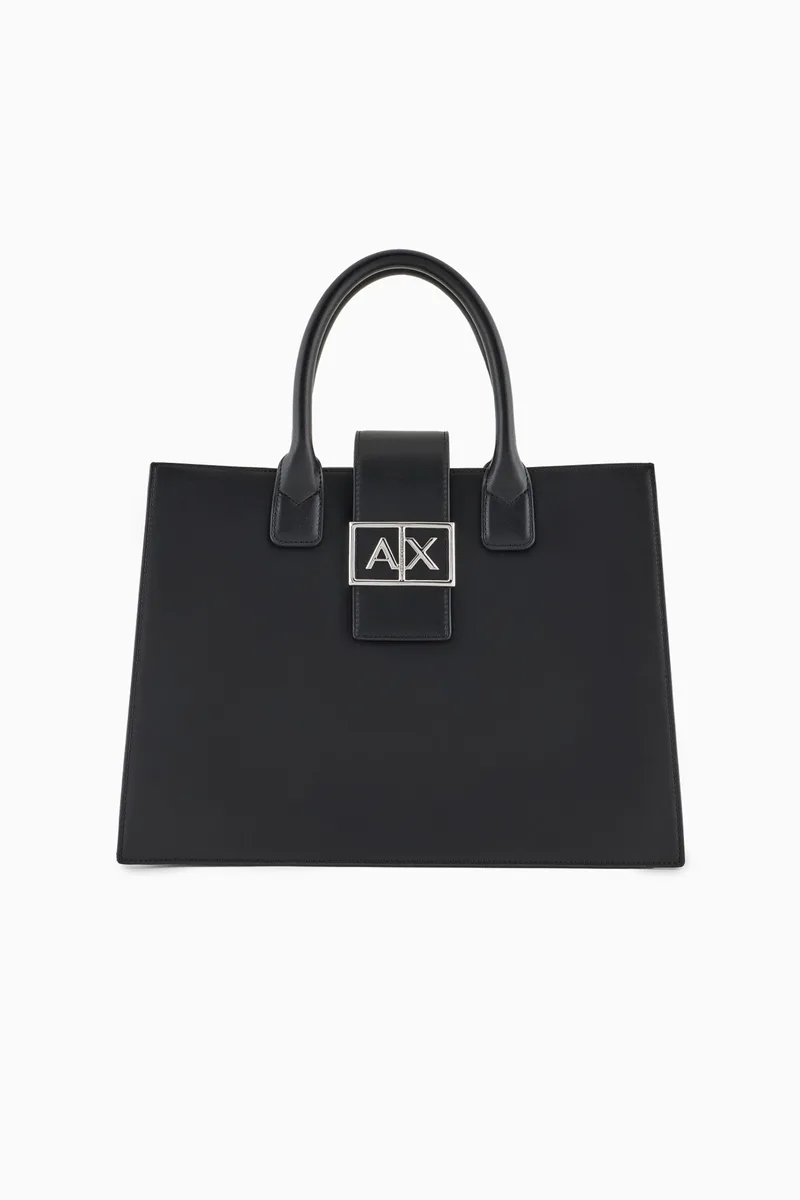 Armani Exchange γυναικεία τσάντα χειρός με μεταλλικό λογότυπο - XW000305AF12039 Μαύρο