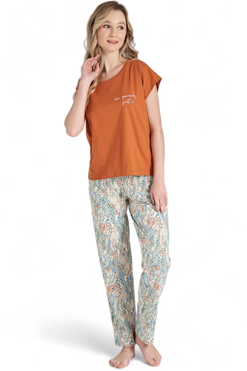 Πιτζάμα γυναικεία βισκόζ Pijadore Love Yourself PJDR1677-Πορτοκαλί