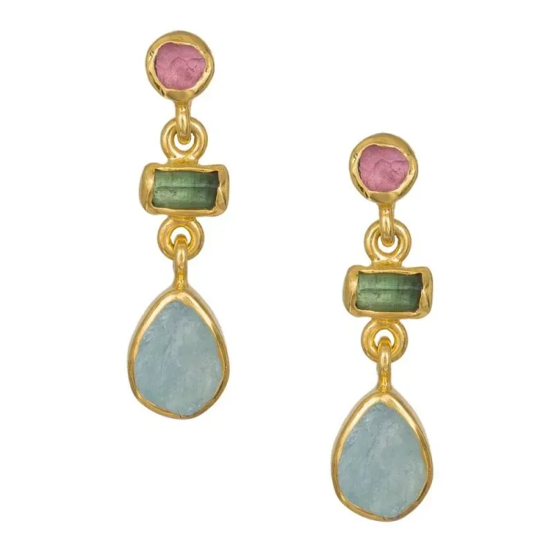 Επίχρυσα σκουλαρίκια 925 Tourmaline and Aqua Marine stones 042022 042022 Ασήμι