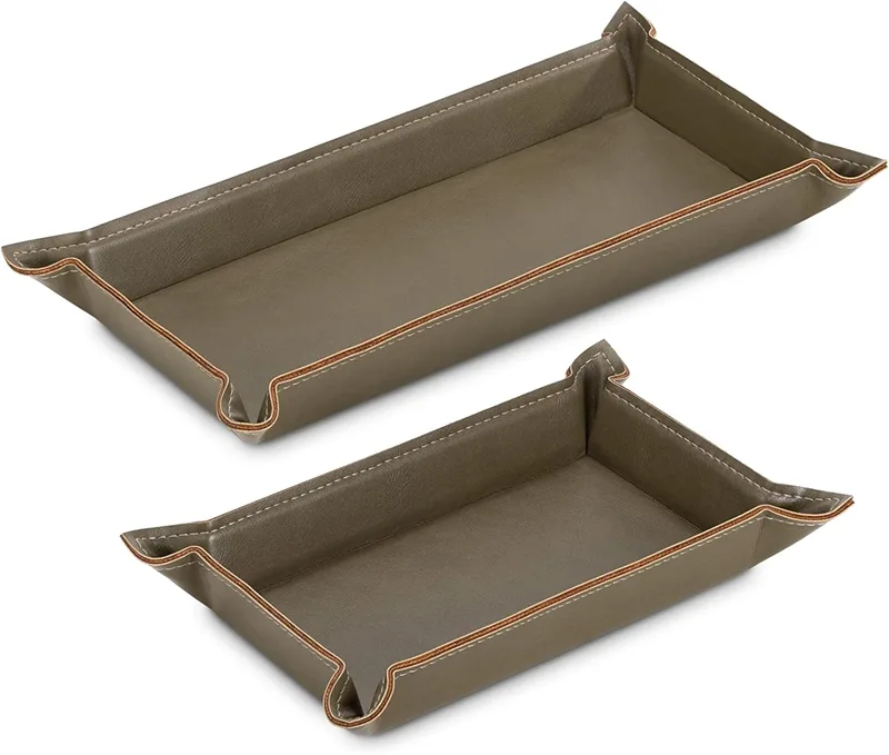 Navaris PU Leather Tray Set - Σετ με 2 Δίσκους Αποθήκευσης / Οργάνωσης από PU Δέρμα και Μέταλλο - Olive Green (53480.02.28)