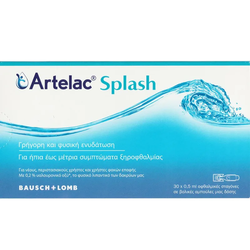 Bausch & Lomb Artelac Splash Οφθαλμικές Σταγόνες για Φυσική Ενυδάτωση & Λίπανση με Υαλουρονικό Οξύ 15ml (30x0,5ml)