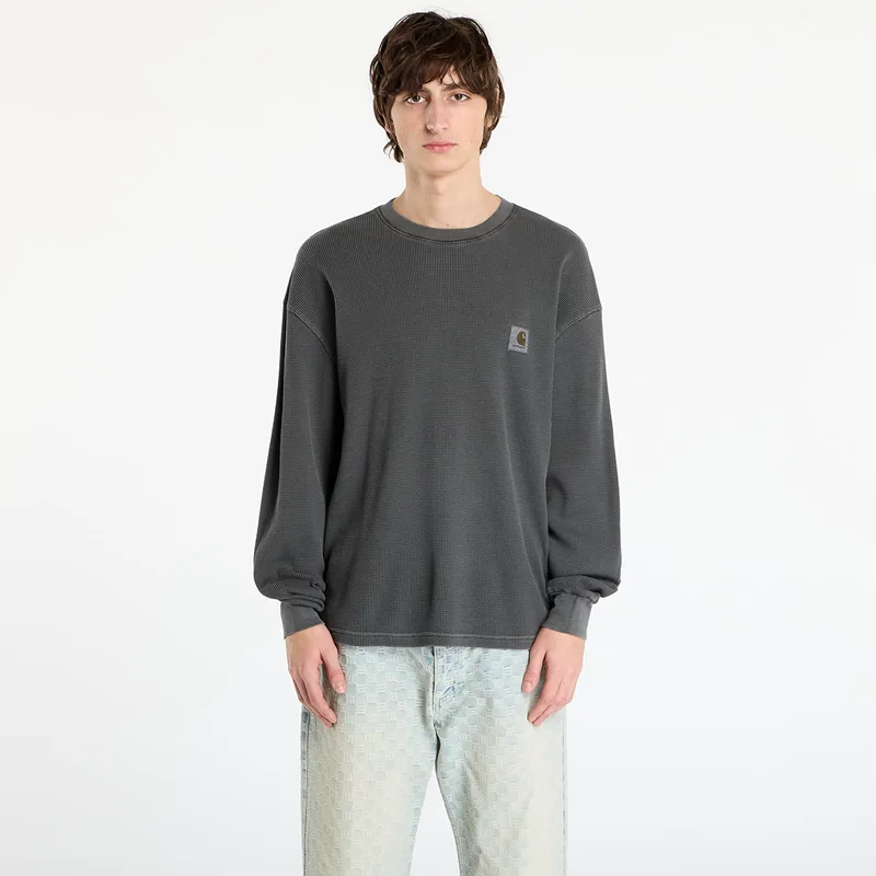T-shirt Carhartt WIP L/S Vista Waffle T-Shirt UNISEX Black Garment Dyed L