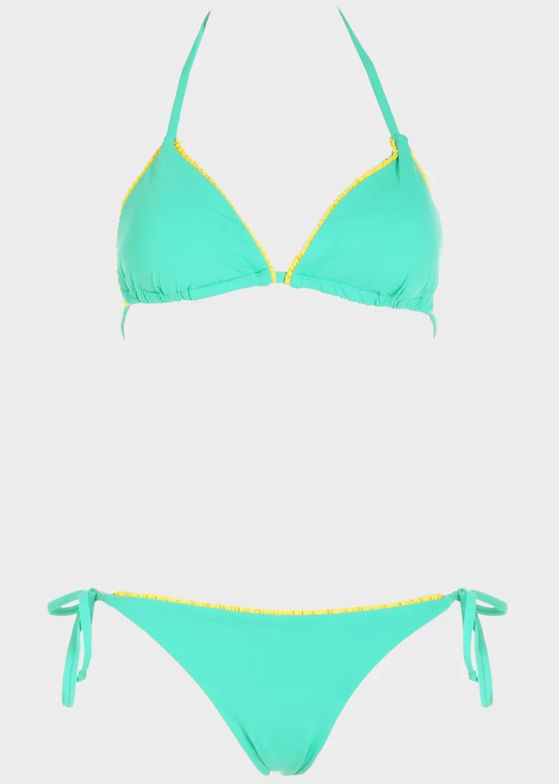 Σετ bikini τριγωνάκι με λεπτομέρειες βολάν. Καλύπτει B Cup ΠΡΑΣΙΝΟ