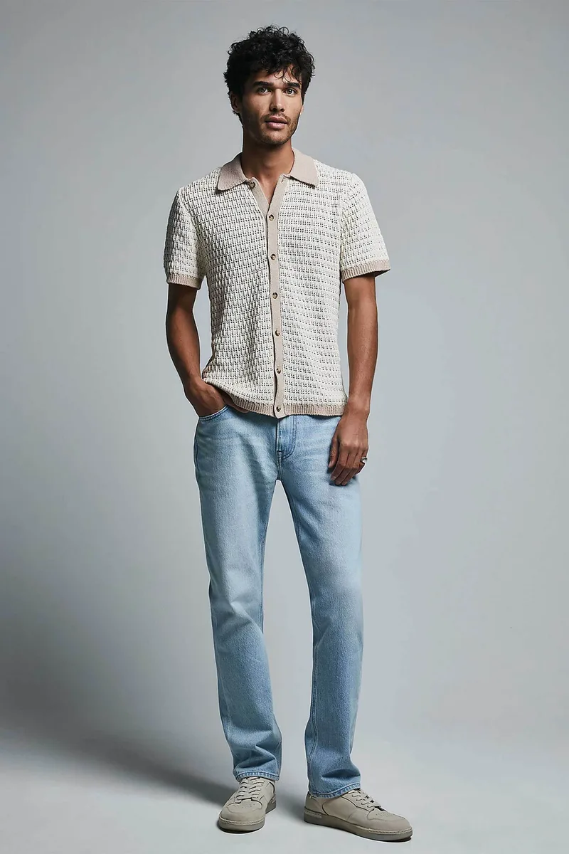 Lee® ανδρικό τζιν παντελόνι με logo patch Straight Fit "West" - 112358052 Denim Blue Ανοιχτό