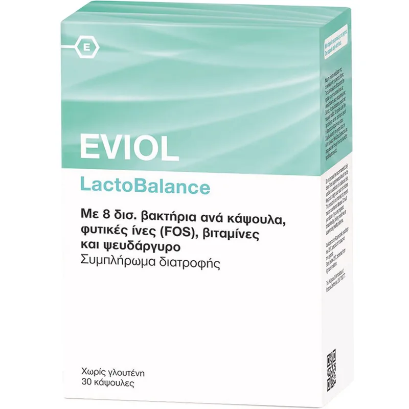 Eviol LactoBalance Συμπλήρωμα Διατροφής Προβιοτικών, Πρεβιοτικών, Βιταμινών & Μετάλλων για Ισορροπία της Εντερικής Χλωρίδας, Καλή Λειτουργία του Πεπτικού Συστήματος & Αντιμετώπιση των Συμπτωμάτων του Συνδρόμου Ευερέθιστου Εντέρου 30caps
