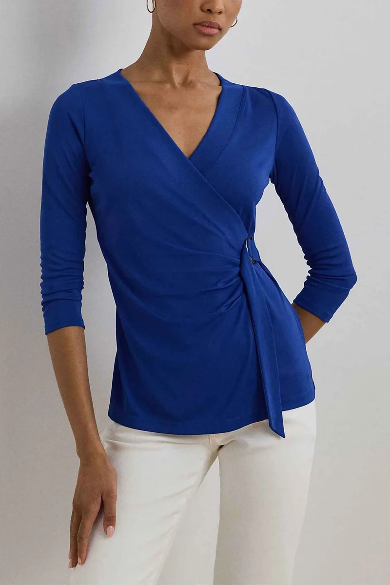 Lauren Ralph Lauren γυναικεία μπλούζα κρουαζέ μονόχρωμη Relaxed Fit - 200889081020 Μπλε