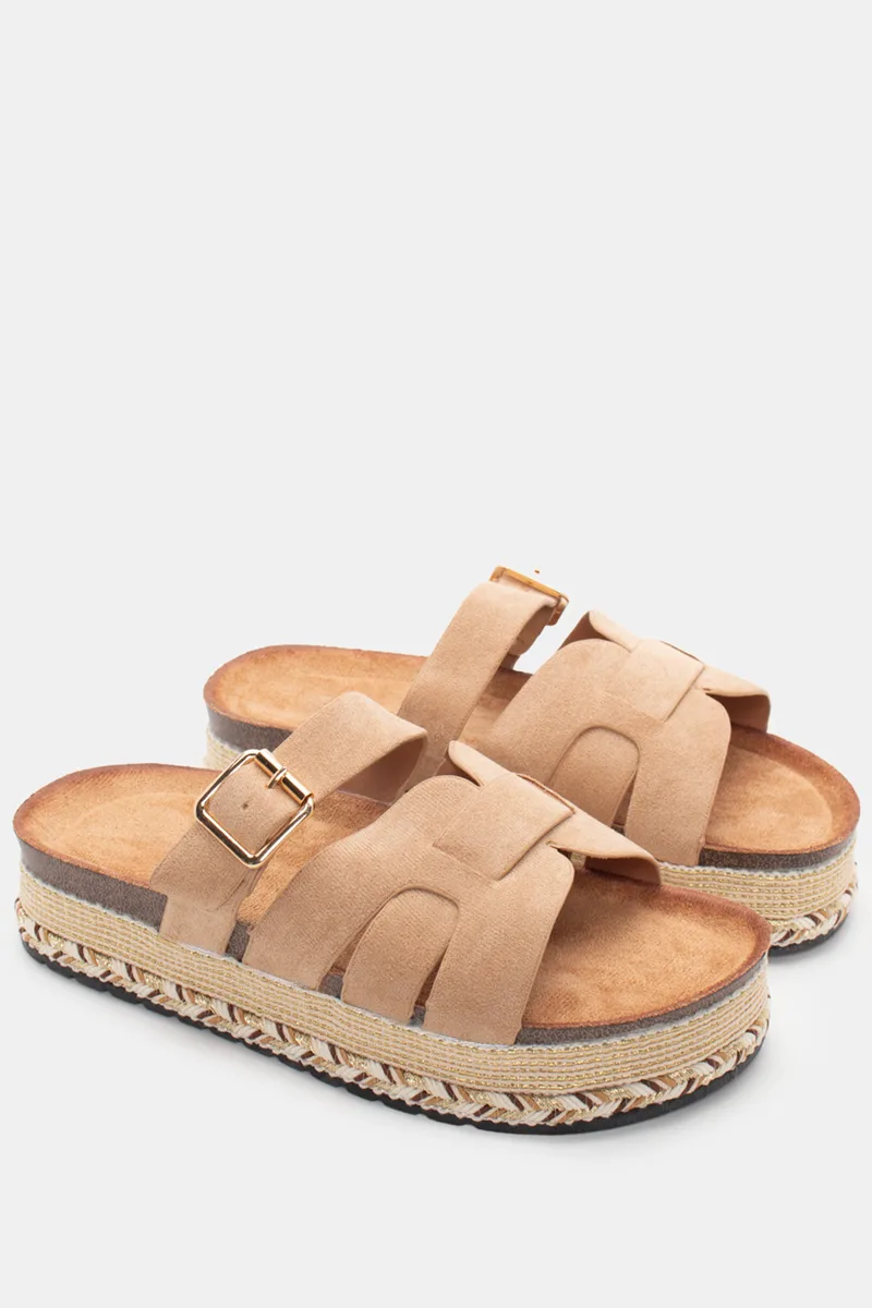 Σανδάλια Flatform Boho με Λουράκι - Μπεζ-Σκούρο