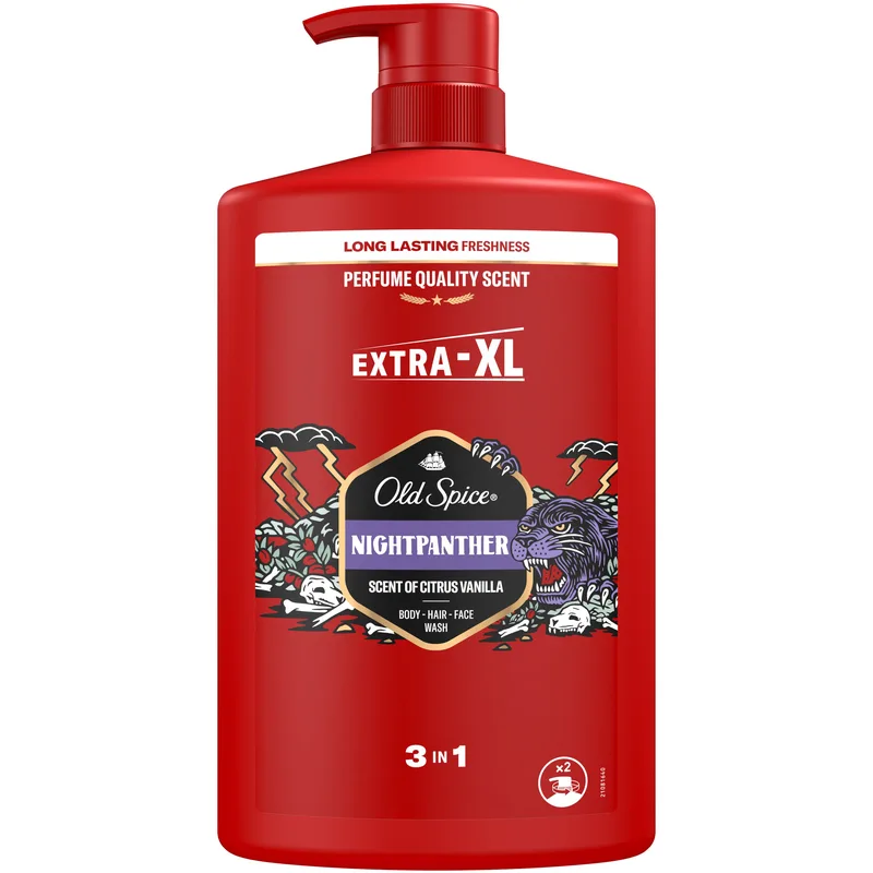 Old Spice Nightpanther 3 in 1 Shower Gel & Shampoo Ανδρικό Αφρόλουτρο - Σαμπουάν με Άρωμα Μεγάλης Διάρκειας από Μαύρη Σοκολάτα, Πικάντικο Κίτρο & Βανίλια, με Αντλία​​​​​​​ 1L