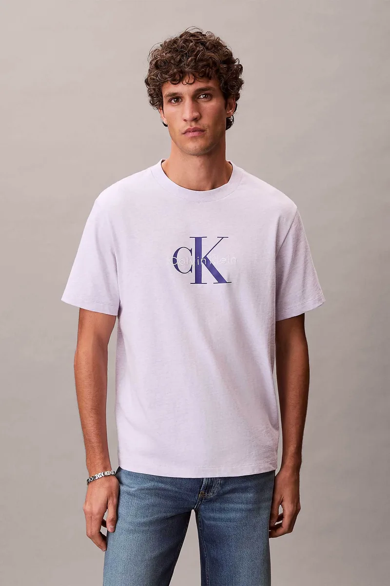 Calvin Klein Jeans ανδρικό T-shirt μονόχρωμο με λογότυπο - LV04RB862G Λιλά
