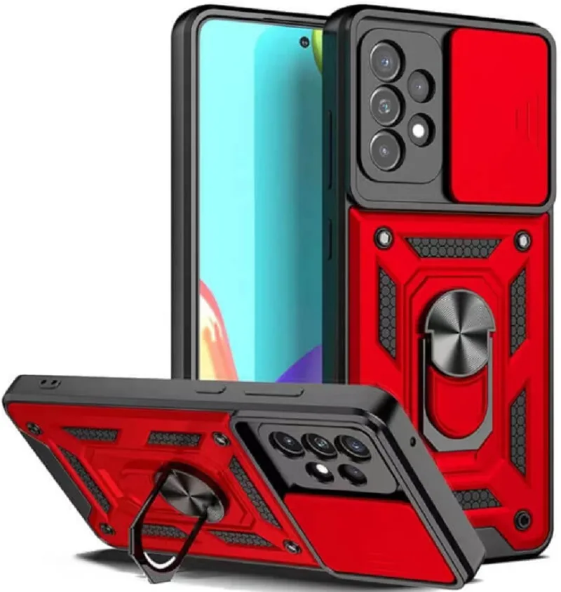Bodycell Armor Slide - Ανθεκτική Θήκη Samsung Galaxy A32 5G με Κάλυμμα για την Κάμερα & Μεταλλικό Ring Holder - Red (5206015004650)