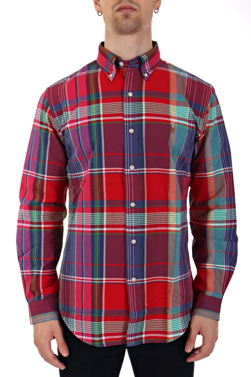 RALPH LAUREN ΠΟΥΚΑΜΙΣΟ ΚΑΡΩ BUTTON DOWN CUSTOM FIT LOGO ΚΟΚΚΙΝΟ-ΜΠΛΕ