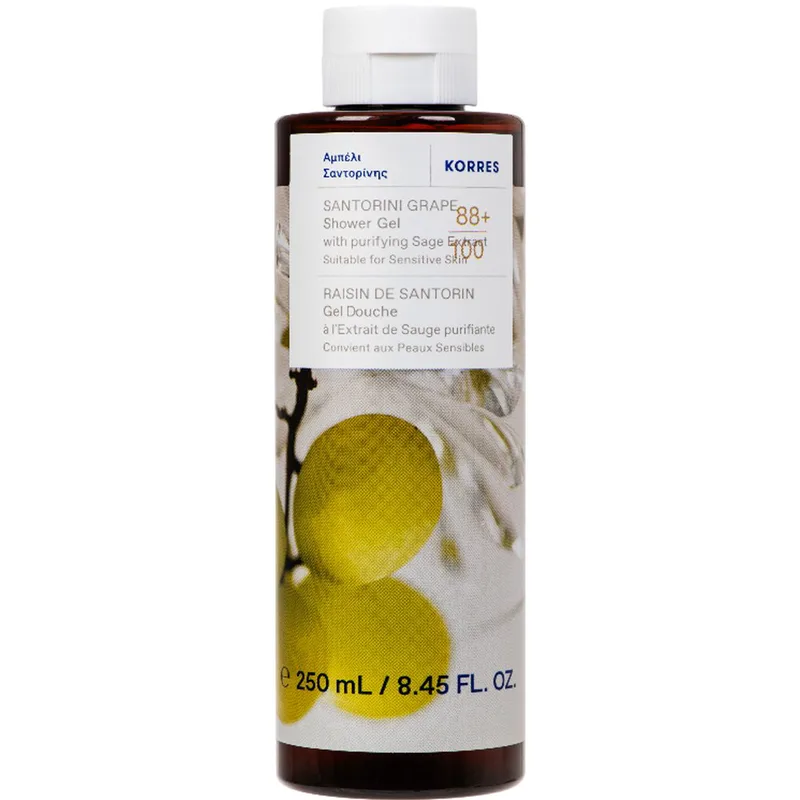 Korres Santorini Grape With Purifying Sage Extract Shower Gel Αναζωογονητικό & Ενυδατικό Αφρόλουτρο με Φρέσκο Φρουτώδες Άρωμα από Αμπέλια Σαντορίνης 250ml