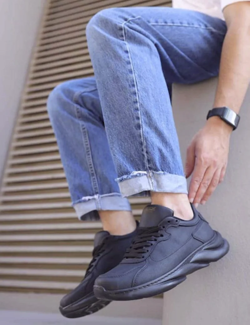 Ανδρικά μαύρα Sneakers δερματίνη ανάγλυφη σόλα 0652020BT