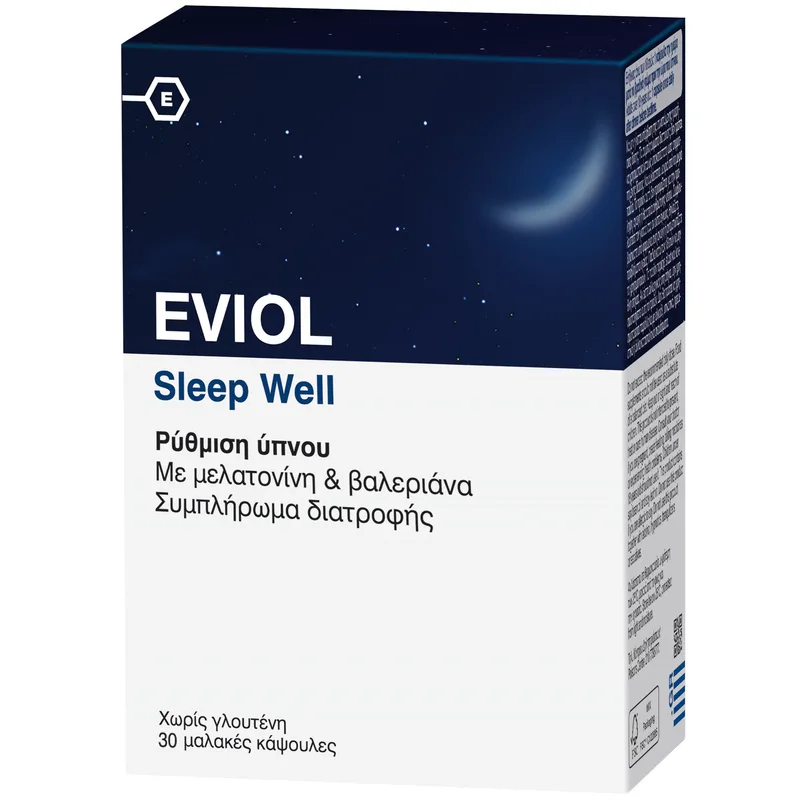 Eviol Sleep Well Συμπλήρωμα Διατροφής με Μελατονίνη για τη Βελτιστοποίηση & Ρύθμιση της Φυσιολογικής Λειτουργίας του Ύπνου 30 Soft.caps