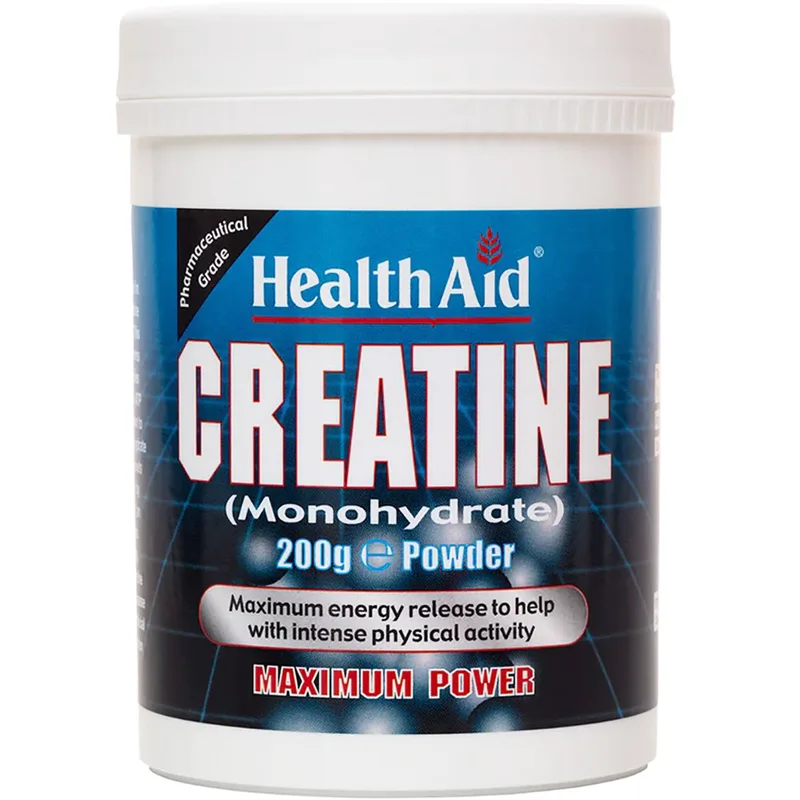 Health Aid Creatine Monohydrate Συμπλήρωμα Διατροφής Κρεατίνης Υψηλής Καθαρότητας Μονοϋδρικής Μορφής για Ενέργεια Κατά την Προπόνηση & Αύξηση της Μυϊκής Μάζας Χωρίς Γεύση 200g