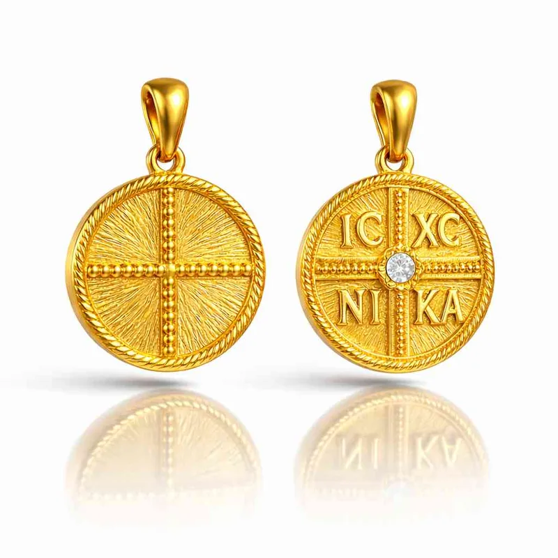 Κωνσταντινάτο IC XC NI KA Χρυσό 9Κ Διπλής Όψεως με Ζιργκόν (1,8εκ)