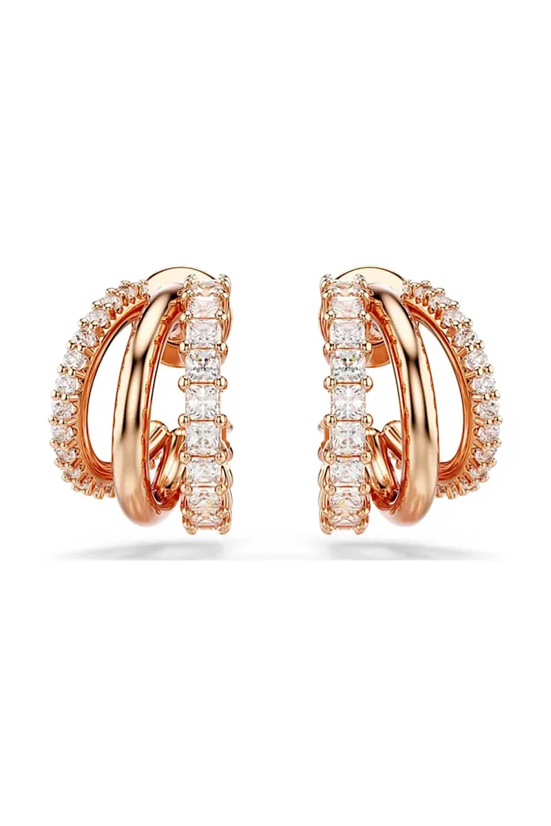 Swarovski γυναικείοι κρίκοι, μείξη κοπών, μίνι, λευκά, επιμετάλλωση σε ροζ χρυσαφί τόνο "Hyperbola" - 5698702