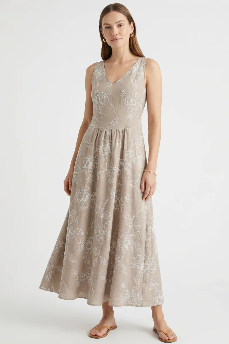 ΜΠΕΖ ΜΑΞΙ ΟΛΟΚΕΝΤΗΤΟ ΦΟΡΕΜΑ LINEN-LOOK
