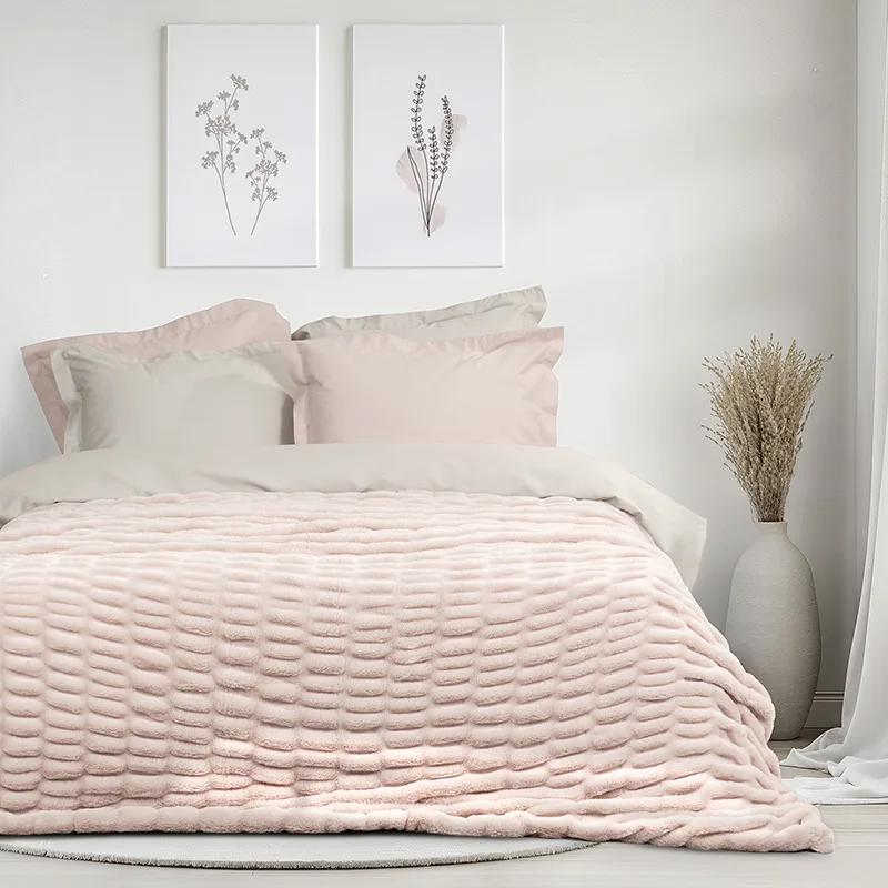 Κουβέρτα Fleece Υπέρδιπλη 220X240 Nima Mossy Light Ροζ (220x240)