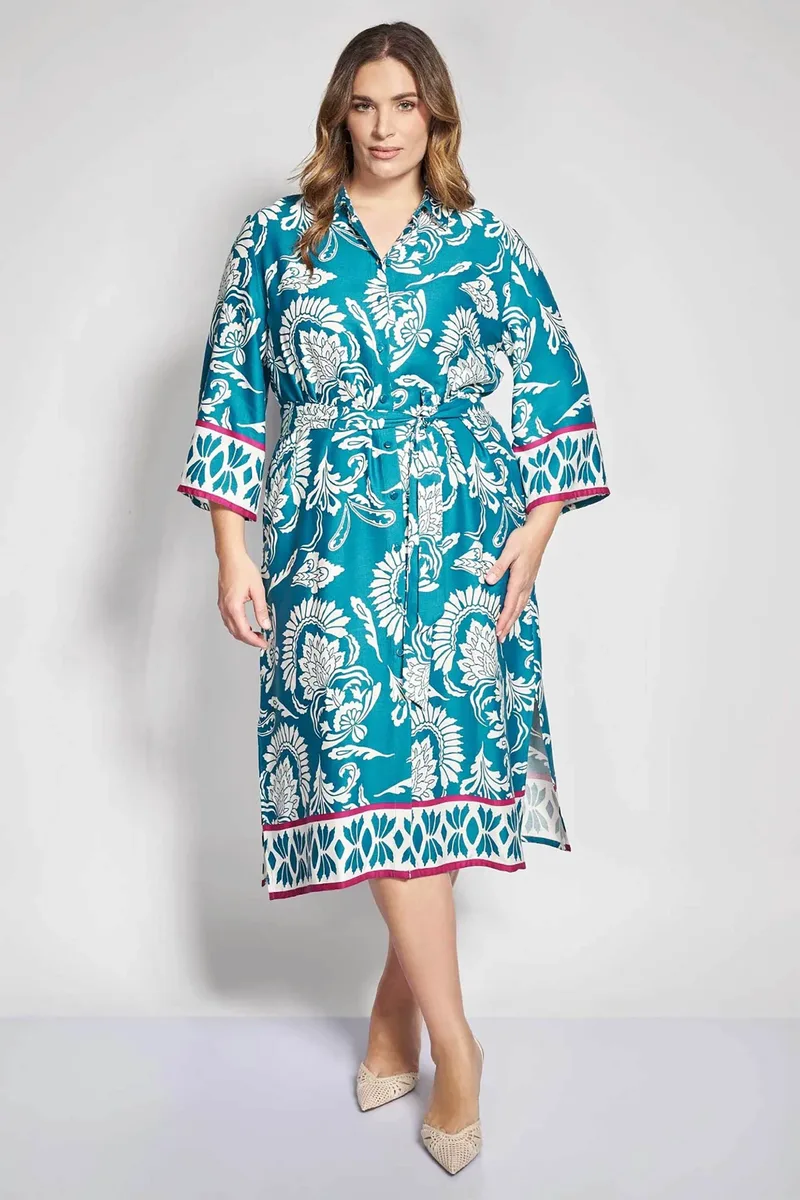 Parabita γυναικείο midi φόρεμα σεμιζιέ με floral print - 012610600203 Πράσινο