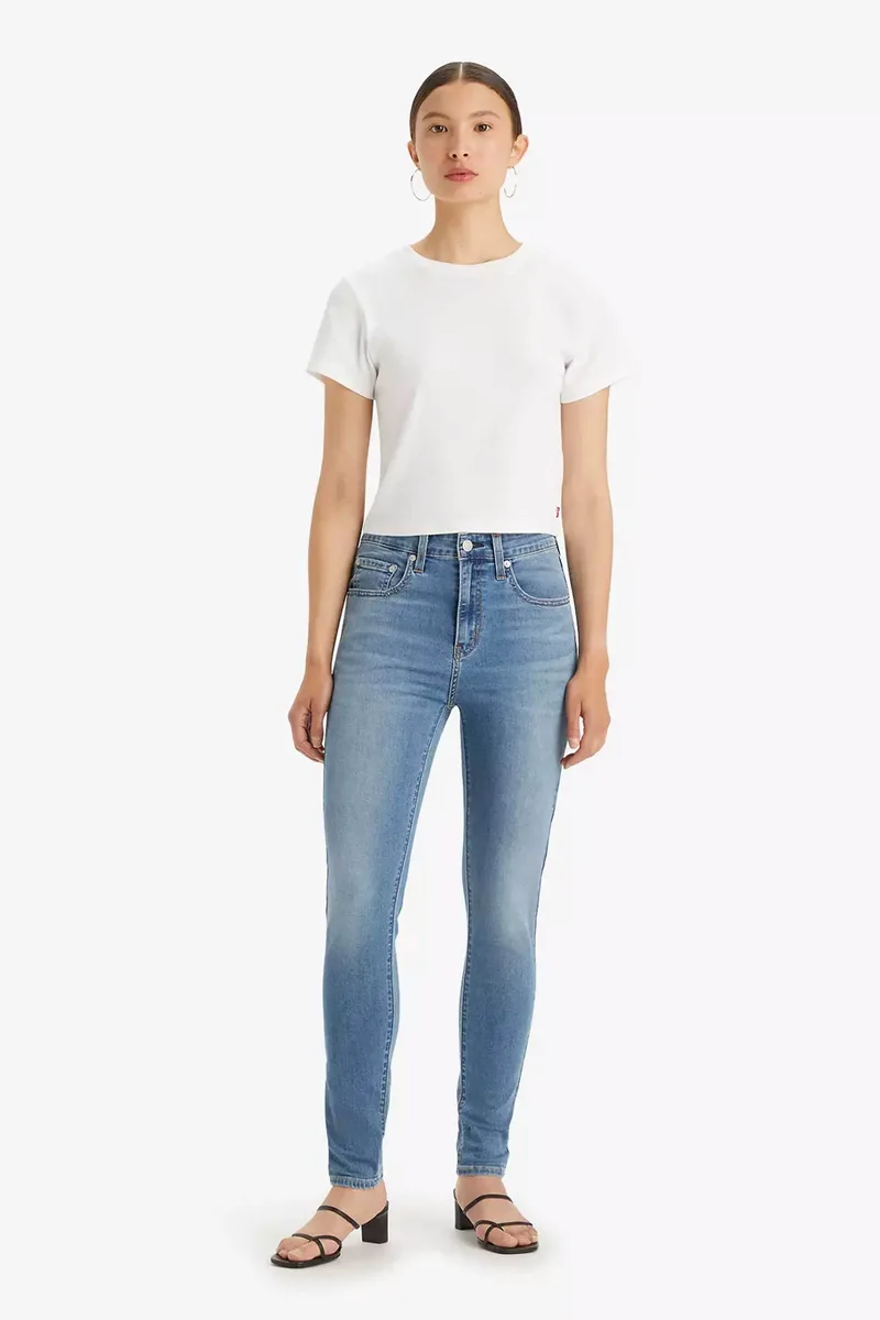 Levi's® γυναικείο τζιν παντελόνι μονόχρωμο πεντάτσεπο ψηλόμεσο με logo patch και label "721™" - 188820697 Denim Blue Ανοιχτό