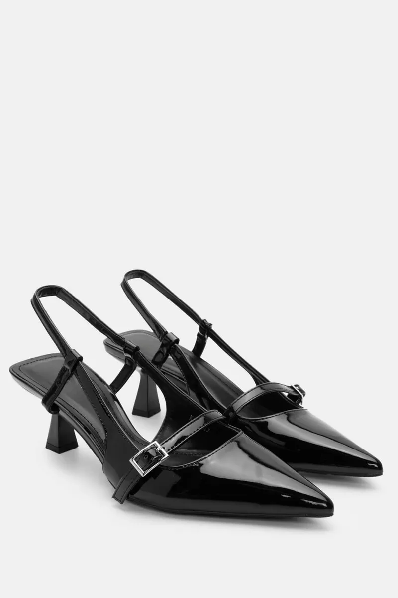 Γοβάκια Open Heel Μυτερά με Διακοσμητικό Λουράκι - Μαύρο