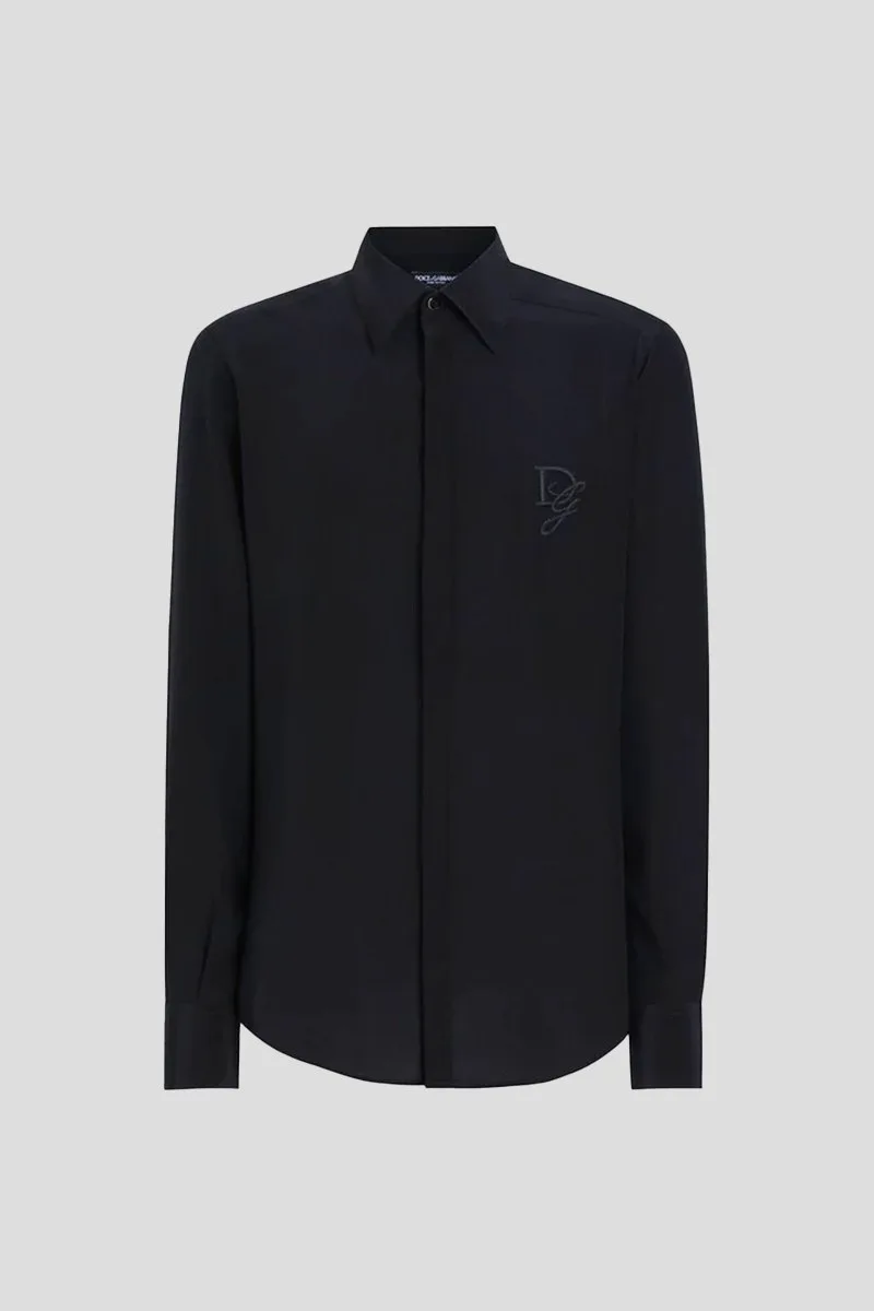DOLCE&GABBANA Ανδρικό Μαύρο Silk Shirt in Black
