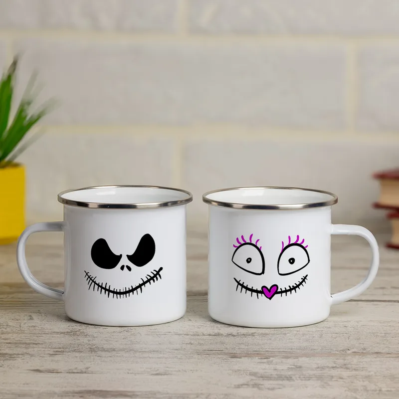 Spooky Couple - Κούπες Vintage Eμαγιέ - Λευκό