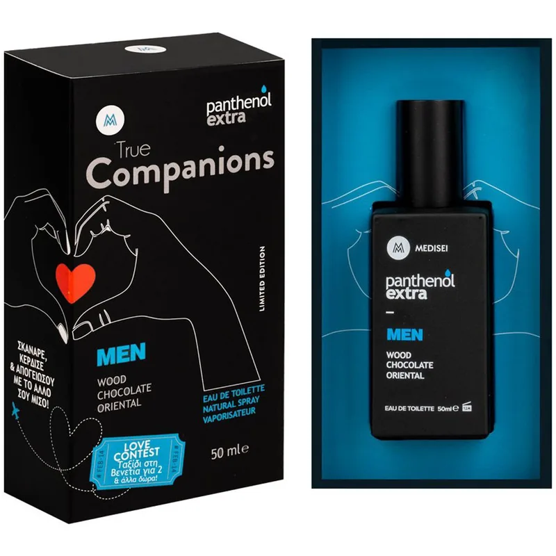 Panthenol Extra True Companions Men Eau de Toilette Ανδρικό Άρωμα με Νότες Ξύλου, Σοκολάτας, Λουλουδιών & Εξωτικών Φρούτων 50ml