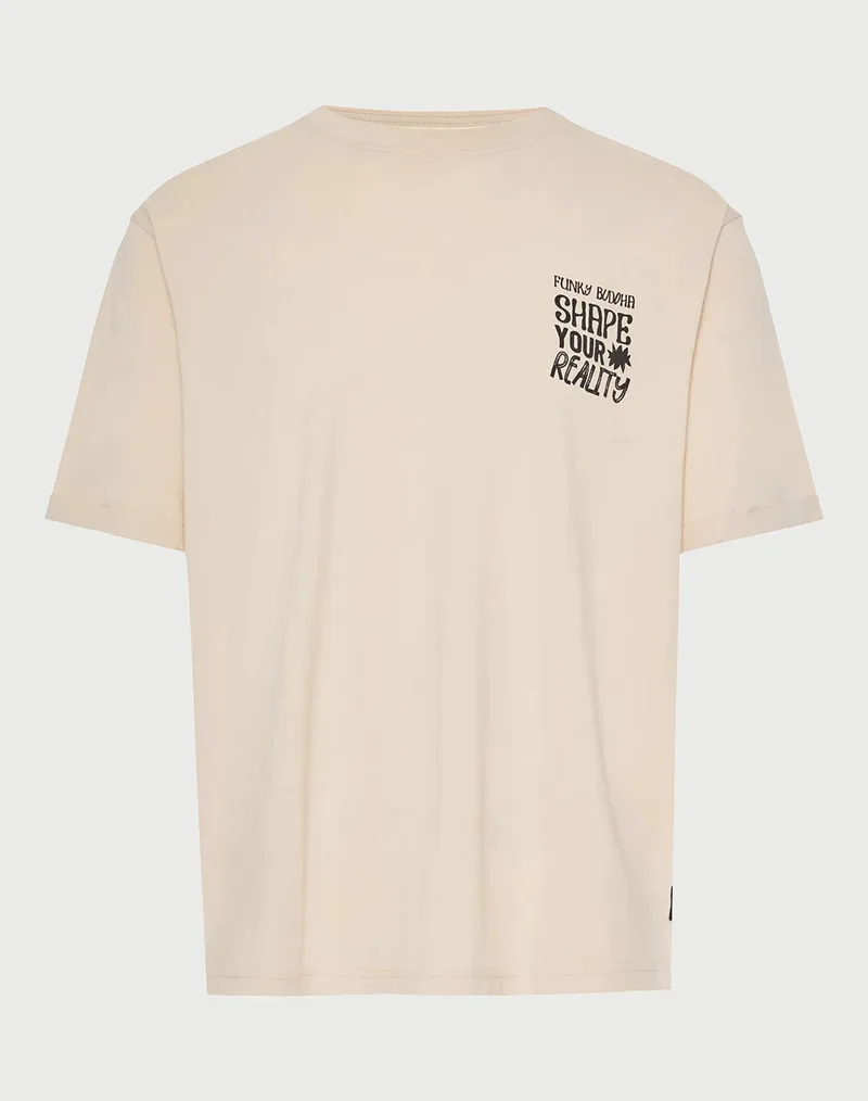 FUNKY BUDDHA FBM013-049-04 - Ανδρική Μπλούζα Κοντό Μανίκι Και Τύπωμα FBM013-049-04-Cloud Cream Cream