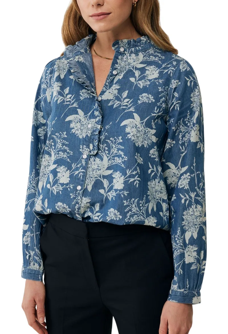 Πουκάμισο Μακρυμάνικο Mexx Ruffle Flower Blouse MF006101551W-Classic Blue Γυναικείο