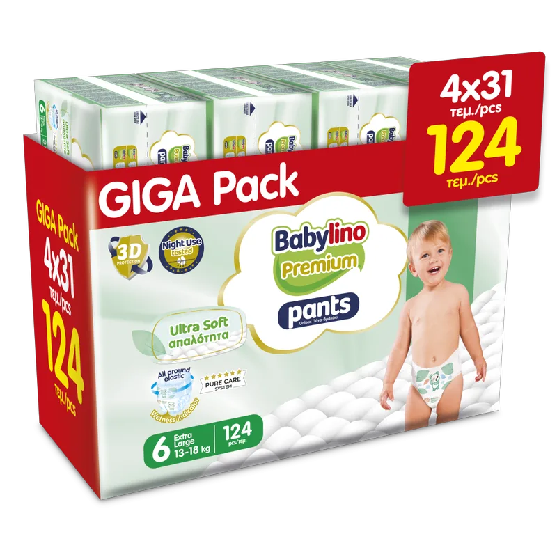 Πάνες Babylino Premium Pants Giga Pack Nο6 (13-18Kg) 124τεμ (4*31τεμ)