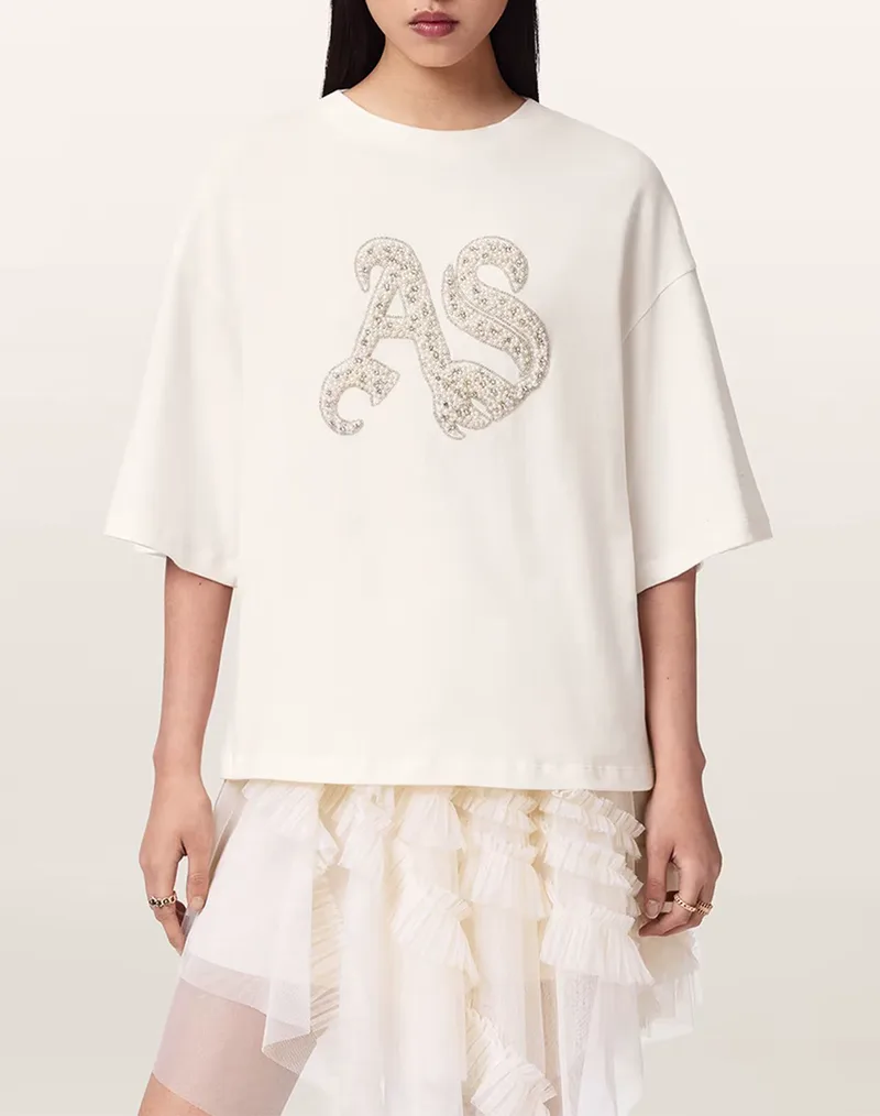 ALL SAINTS ICON AMELIE TEE W117JE-OPTIC WHITE OffWhite