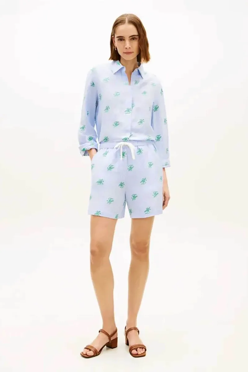 Tommy Hilfiger γυναικείο λινό σορτς - WW0WW49555 Γαλάζιο