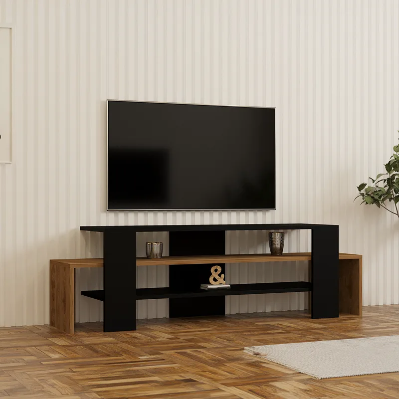 Έπιπλο τηλεόρασης Lenour pakoworld sonoma με μαύρο 150x35x45εκ - PAKO WORLD - 120-000679