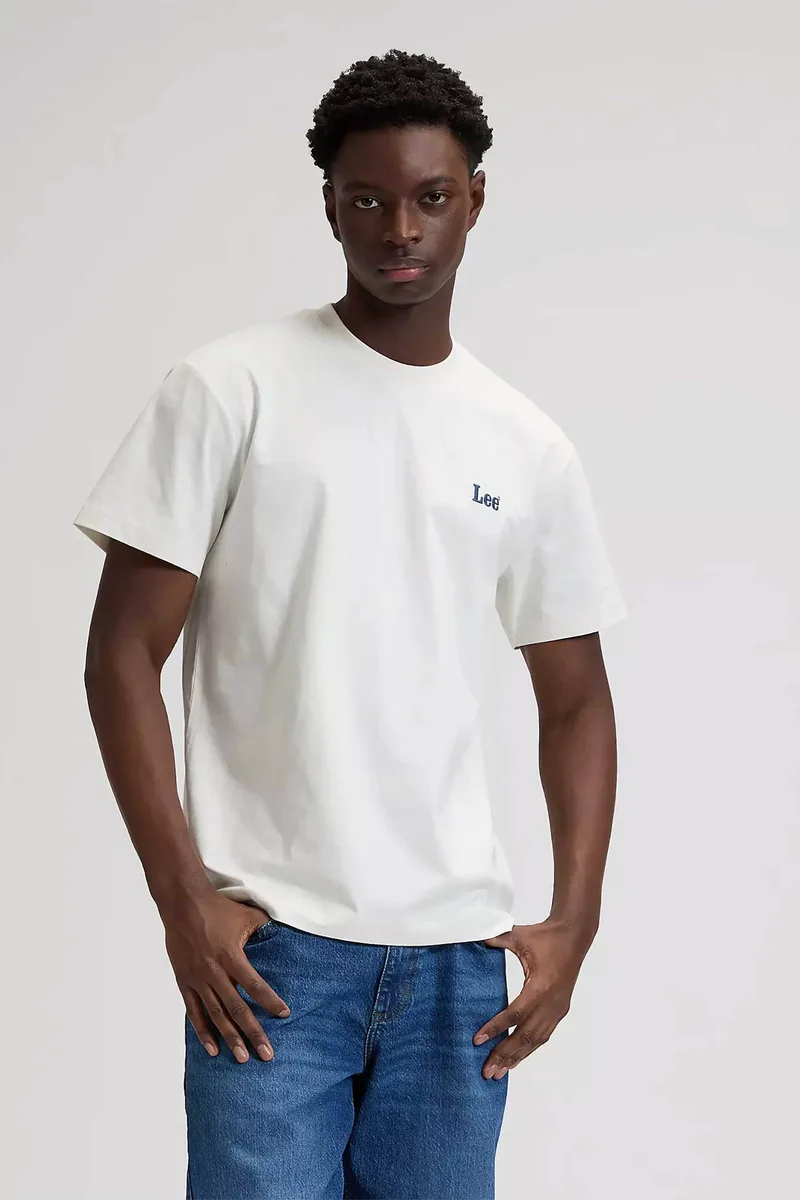 Lee® ανδρικό T-shirt με κεντημένο λογότυπο Regular Fit - 112376490 Υπόλευκο