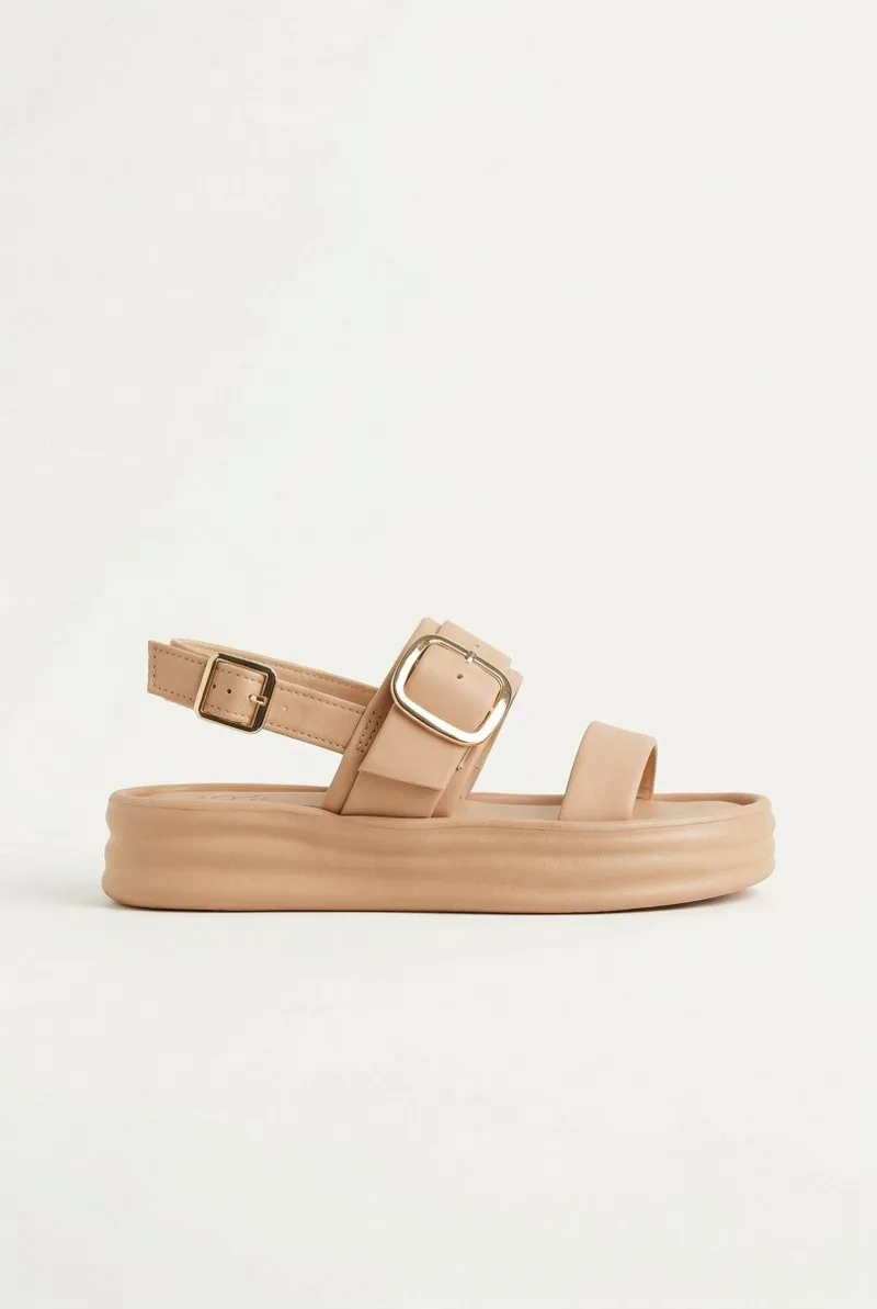 ERYNN Satin Flatform Sandals Buckle - LS-623 - Μπεζ Satin