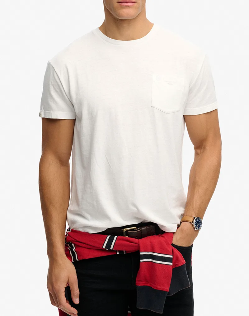SUPERDRY D1 COTTON CLASSIC LINEN PKT TEE ΜΠΛΟΥΖΑ ΑΝΔΡΙΚΟ M1012371A-K3Y OffWhite