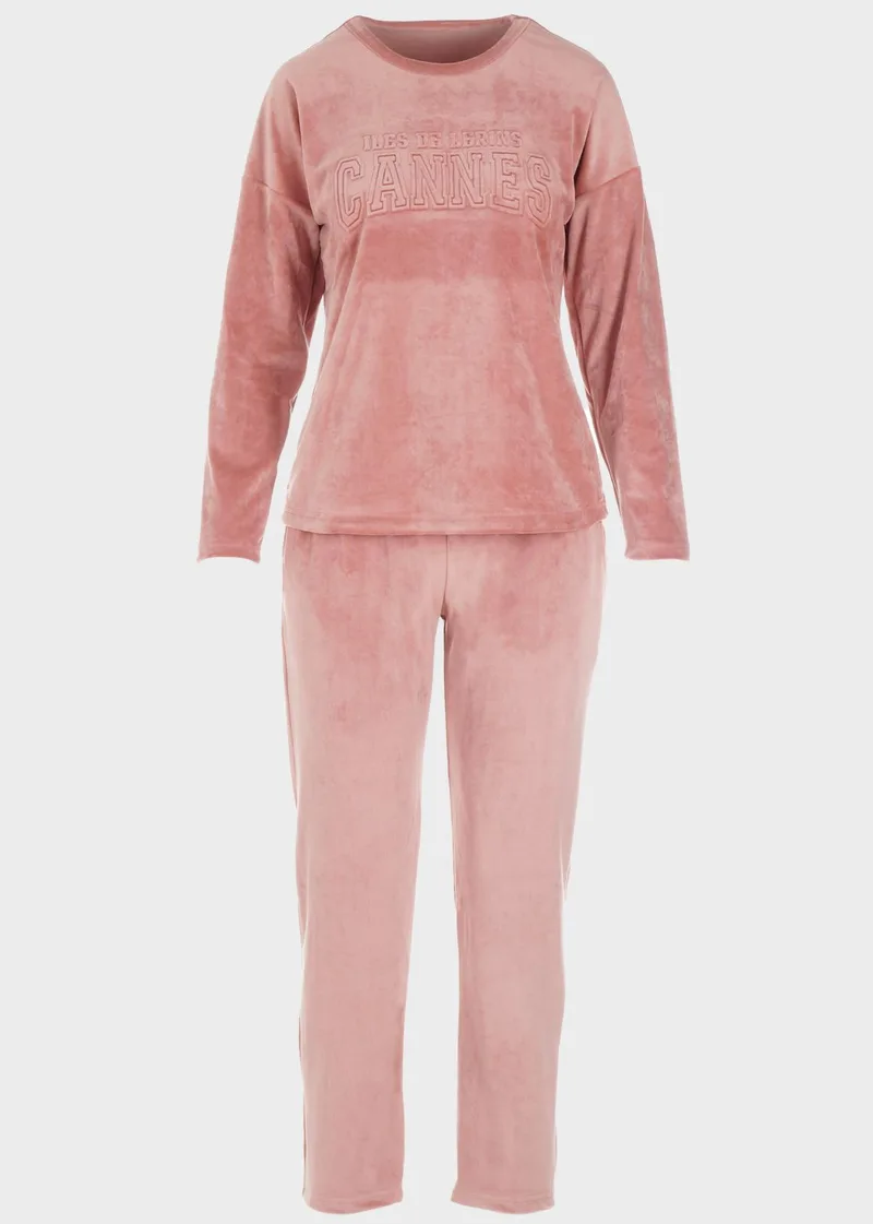 Γυναικεία πιτζάμα βελουτέ μονόχρωμη.Homewear Collection ΡΟΖ