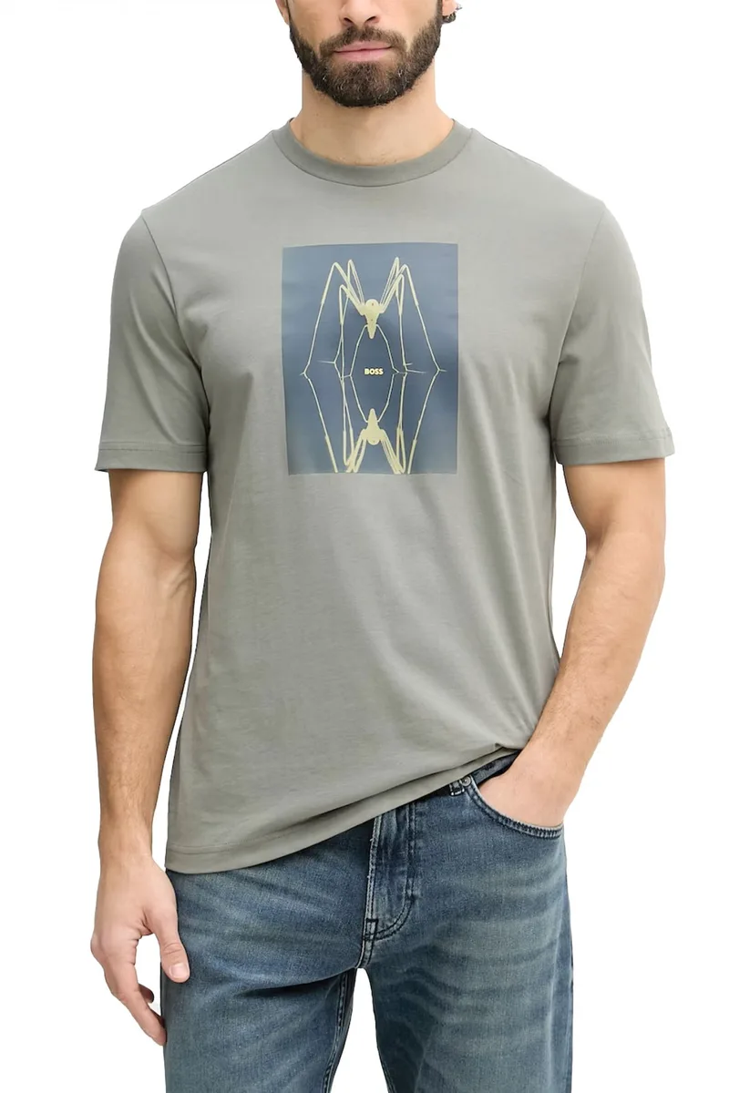 BOSS CASUAL T-SHIRT TE-CREATURE ΓΚΡΙ-ΜΠΕΖ