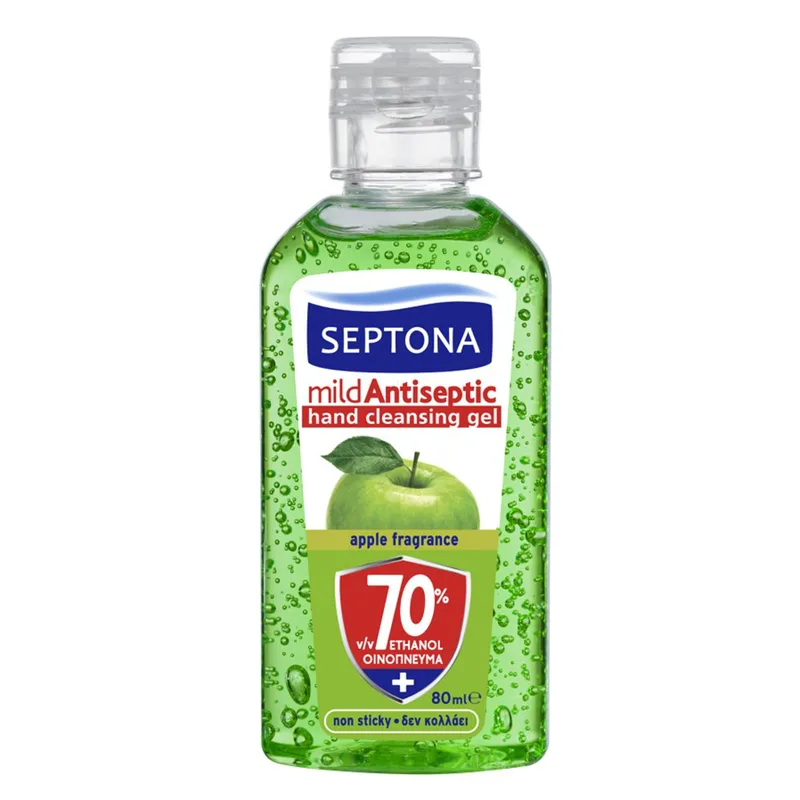 Septona Mild Antiseptic Hand Cleansing Apple Gel Travel Size Αντισηπτικό Gel Καθαρισμού Χεριών με Άρωμα Μήλο & 70% Οινόπνευμα 80ml