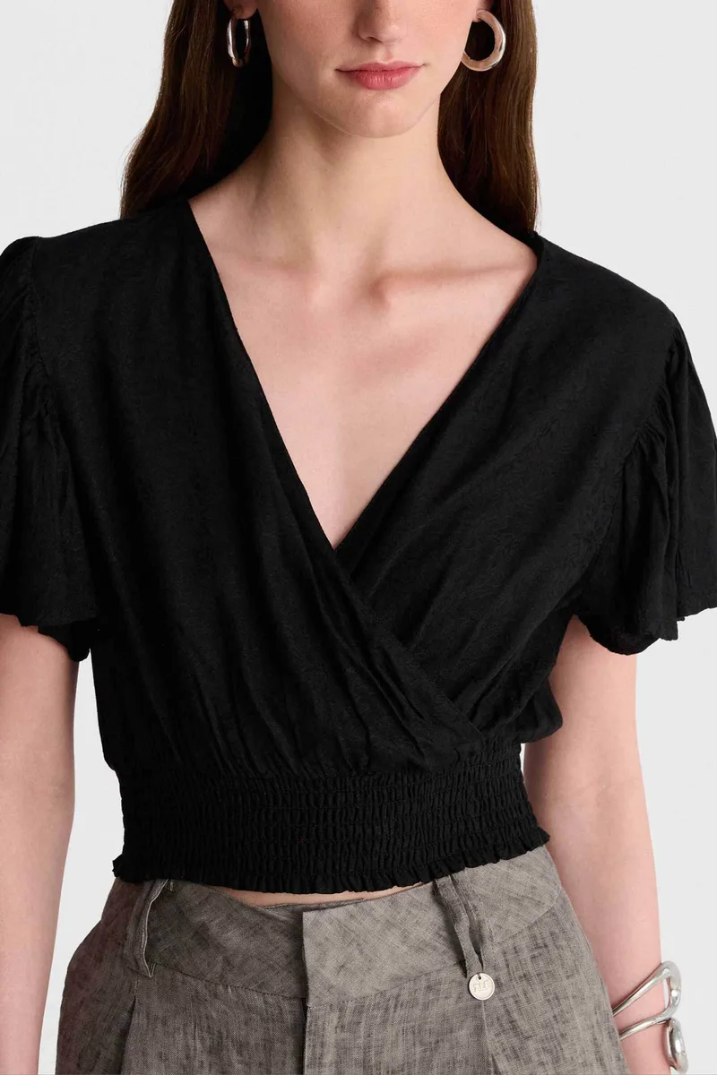 'ALE γυναικείο τοπ μονόχρωμο cropped - 8922432 Μαύρο