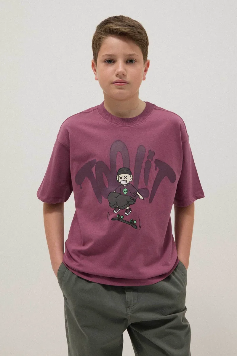 OVS παιδικό T-shirt με print Oversized Fit - 002681666 Μοβ