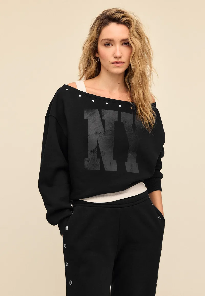 Stradivarius Φούτερ Με Τρουκς Μαύρο M