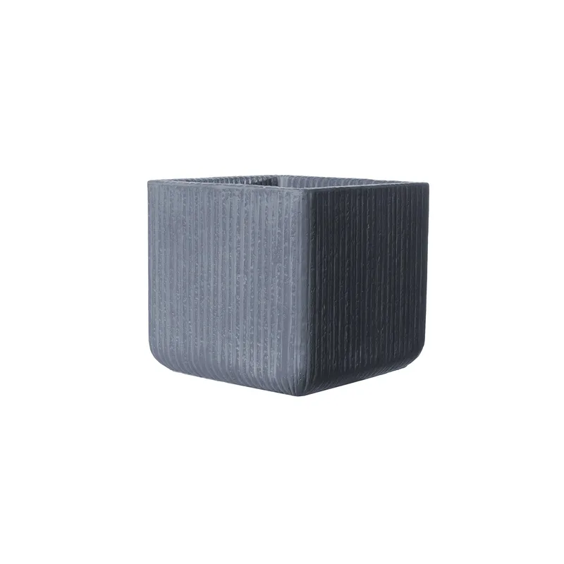 Supergreens Γλάστρα Πήλινη Τετράγωνη "Stripe" Γκρι Σκούρο S 23x23x22 εκ.