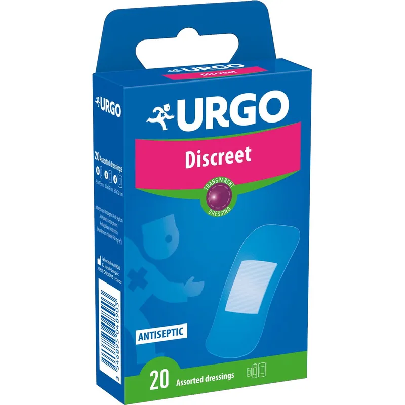 Urgo Discreet Transparent Pads Αντισηπτικά, Διάφανα Αυτοκόλλητα Επιθέματα για Αόρατη Προστασία 20 Τεμάχια