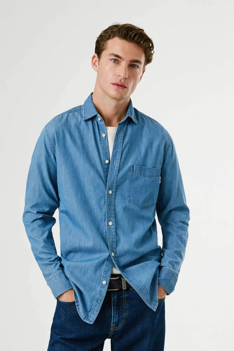 Pepe Jeans ανδρικό denim πουκάμισο Slim Fit "Essentials" - PM3090014C0 Denim Blue