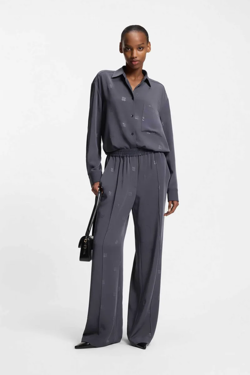 Hugo Boss γυναικείο παντελόνι με all-over logo print "Helenia" - 50553193 Γκρι Σκούρο
